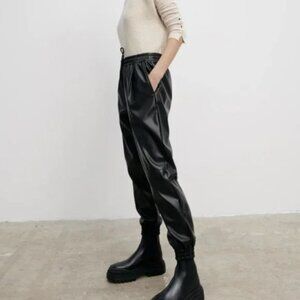 Zara Faux Leather Jogger Pants Black XS